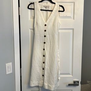 Loft white dress with brown buttons and tie for the waist